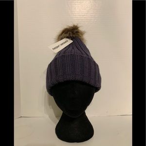 NWT $120 Adrienne Landau Gray Rib Knit Pom Beanie